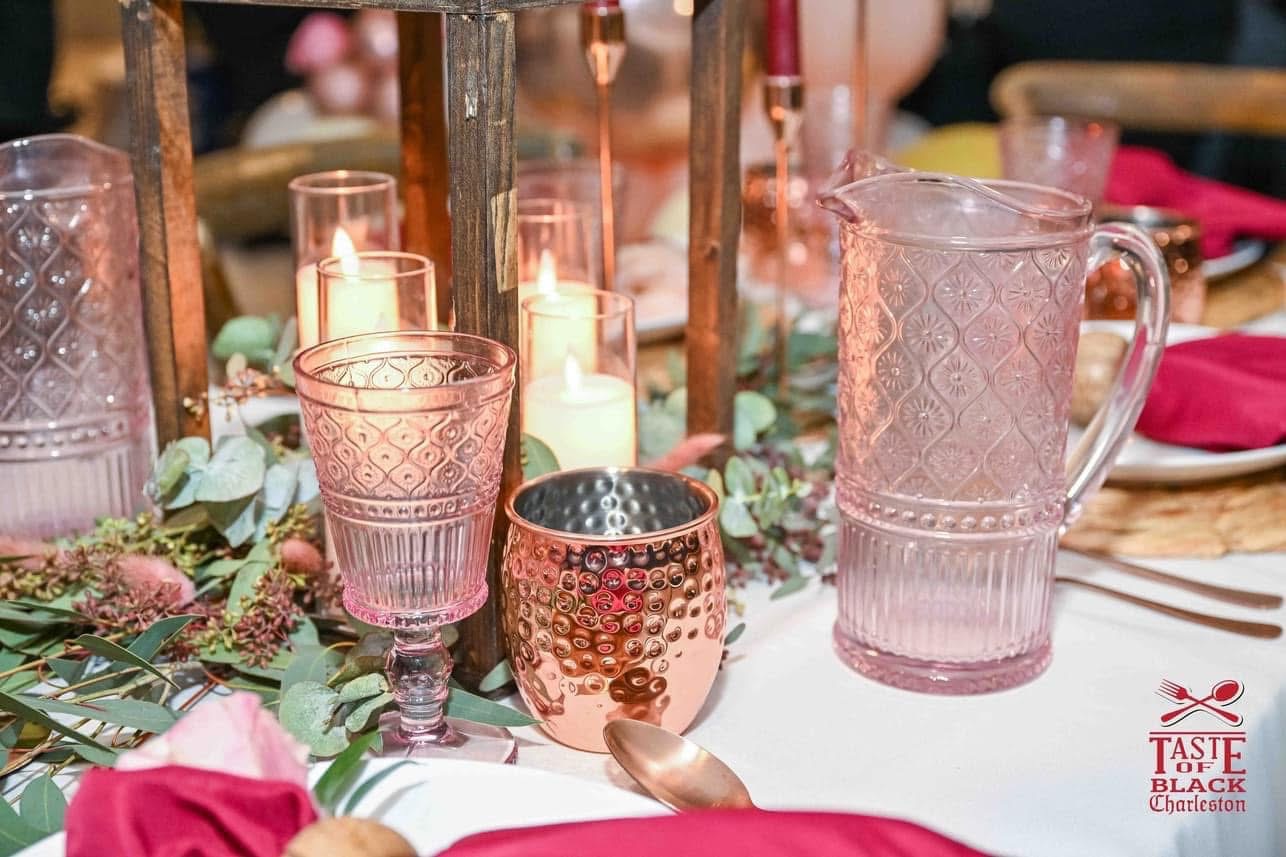 Pink glassware bar styling